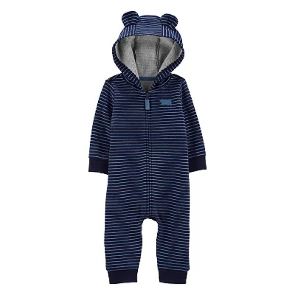 Carters 24m zippered Navy hooded romper with cutest bear ears cozy and comfy.